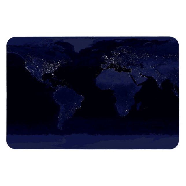 Earth World Map City Lights am Night Satellite Magnet (Horizontal)