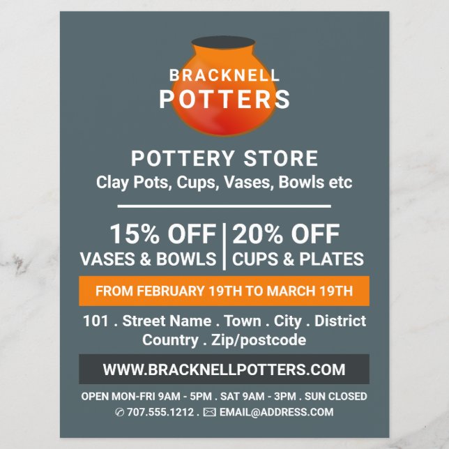 Earthen Pot Design, Potterie Store, Potter-Werbung Flyer (Vorne)
