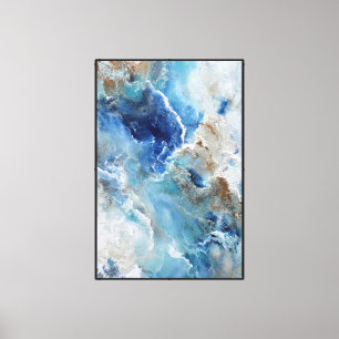 Earthstream: Blaue und braune abstrakte Wandkunst Leinwanddruck