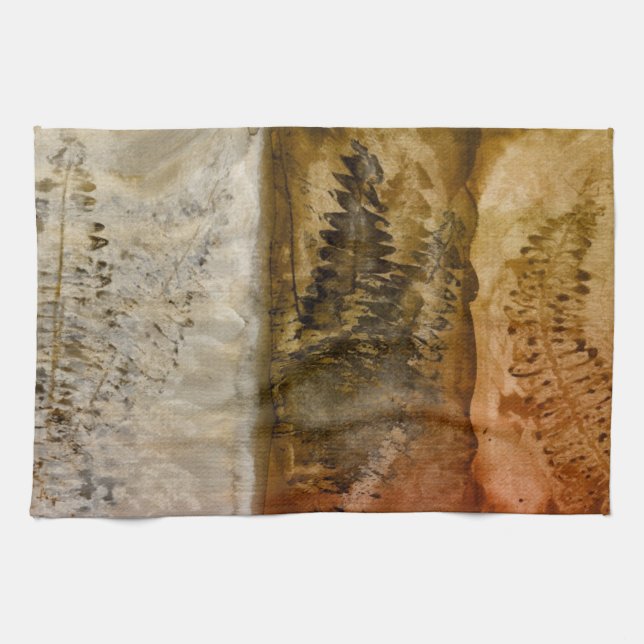 Earthtone Aquarell - warme Erde Browns tont Farn Geschirrtuch (Horizontal)