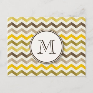 Earthtone Gold Zickzack Streifen mit Round Monogra Postkarte