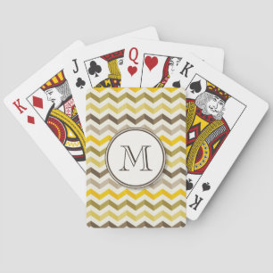 Earthtone Gold Zickzack Streifen mit Round Monogra Spielkarten