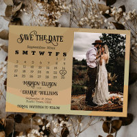 Earthtone Retro Wirbel Hochzeitkalender & Foto