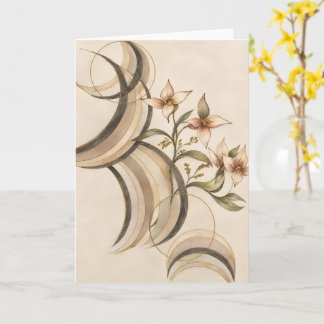 Earthy Abstract Floral & Calligraphy Lines Art Pri Karte