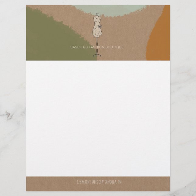 Earthy Abstrakt Dress Form Fashion Business Retail Briefbogen (Vorderseite)