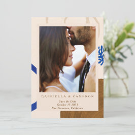 Earthy Abstrakt Fall Neutrals Blue Foto Wedding Save The Date