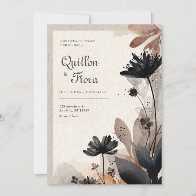 Earthy Abstrakt Floral Wedding Einladung (Vorderseite)