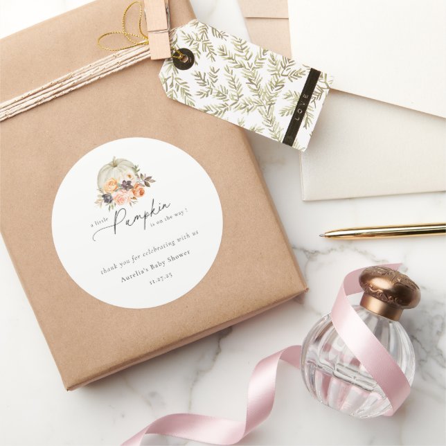 Earthy Autumn Floral Pumpkin Baby Showshot Vielen  Runder Aufkleber (Schenken)