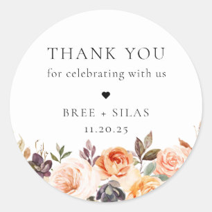 Earthy Autumn Floral Wedding Vielen Dank Runder Aufkleber