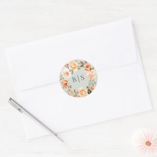 Earthy Autumn Floral Wreath Monogram Runder Aufkleber