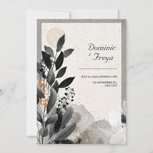 Earthy Avant-Garde Foliage Wedding Einladung (Vorderseite)
