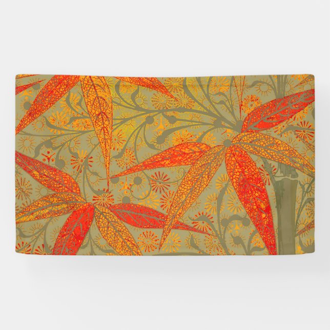 Earthy Bamboo Art Vintag Print Orange Banner (Horizontal)