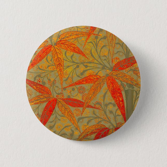 Earthy Bamboo Art Vintag Print Orange Button (Vorderseite)