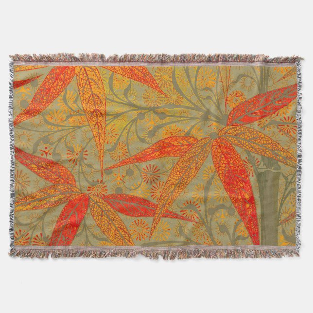 Earthy Bamboo Art Vintag Print Orange Decke (Vorderseite)