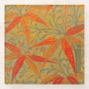 Earthy Bamboo Art Vintag Print Orange Glasuntersetzer