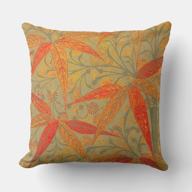 Earthy Bamboo Art Vintag Print Orange Kissen (Vorderseite)
