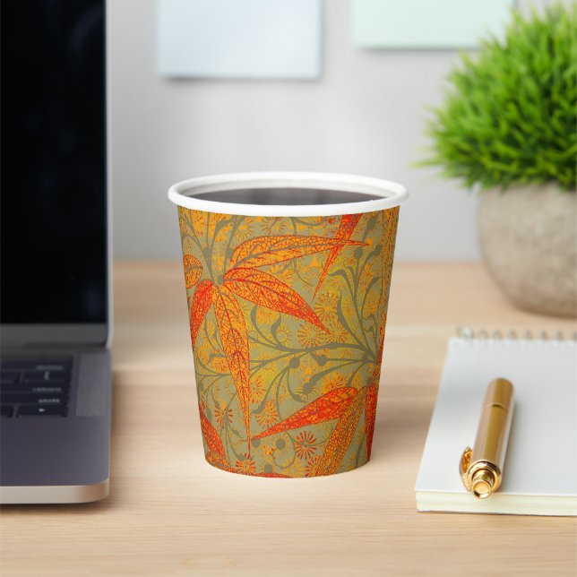 Earthy Bamboo Art Vintag Print Orange Pappbecher (InSitu)