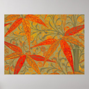 Earthy Bamboo Art Vintag Print Orange Poster
