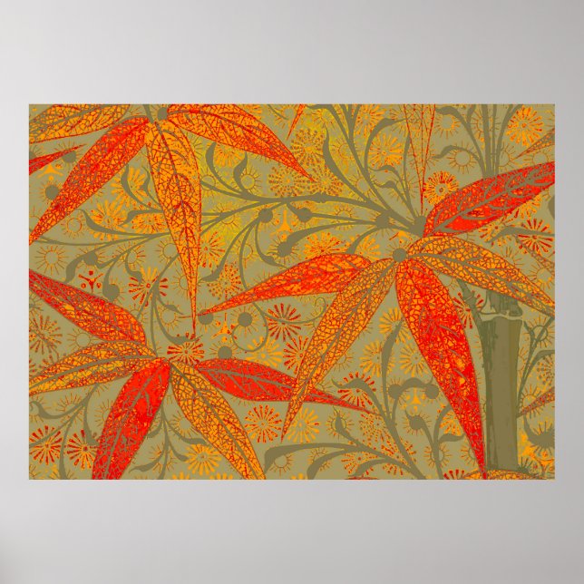 Earthy Bamboo Art Vintag Print Orange Poster (Vorne)