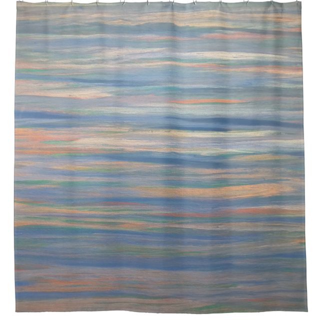 Earthy Bath | Blue Gold Peach Chic Pinselstriche Duschvorhang (Vorderseite)