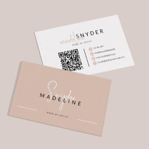 Earthy Beige Calligrafy Typografy QR-Code Visitenkarte