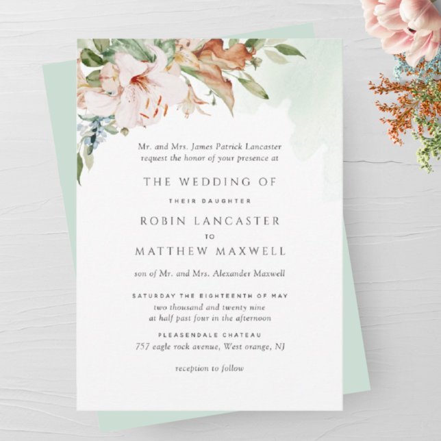 Earthy Blooms Elegant Green Formal Wedding Einladu Einladung (Von Creator hochgeladen)