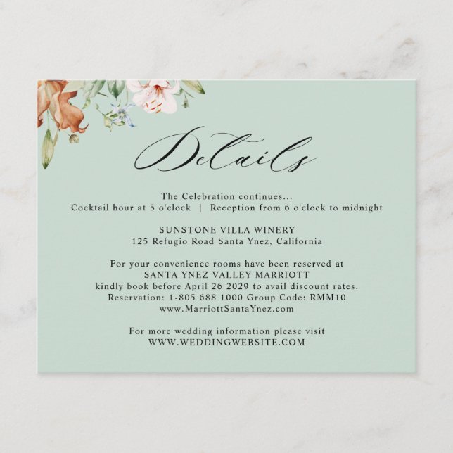 Earthy Blooms Wedding Details Sage Green Begleitkarte (Vorderseite)