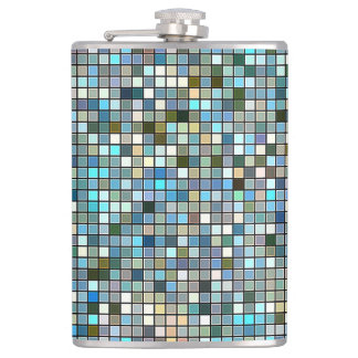 Earthy Blue Square Tiles Pattern Flachmann