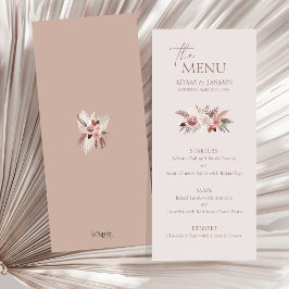 Earthy Blush Pampas Floral Boho Wedding Menu Menükarte