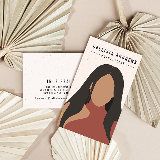 Earthy Bohemisch Black Hair Girl Friseursalon Visitenkarte (Von Creator hochgeladen)