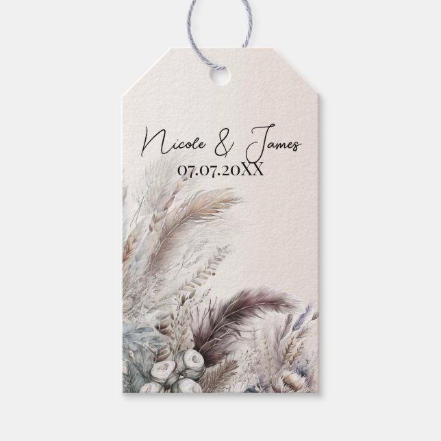 Earthy Bohemisch Floral Feathers Wedding Geschenkanhänger (Vorderseite)