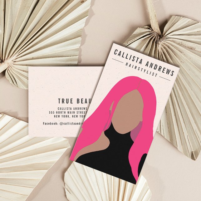 Earthy Bohemisch Pink Hair Girl Friseursalon Visitenkarte (Von Creator hochgeladen)