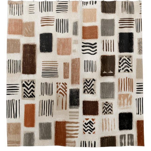 Earthy Boho Abstrakt Grid - HandGezeichnet Textur Duschvorhang (Vorderseite)