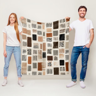 Earthy Boho Abstrakt Grid - HandGezeichnet Textur Fleecedecke