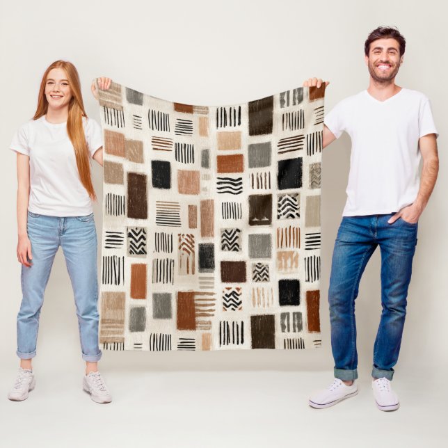 Earthy Boho Abstrakt Grid - HandGezeichnet Textur Fleecedecke (Beispiel)