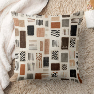 Earthy Boho Abstrakt Grid - HandGezeichnet Textur Kissen