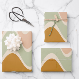 Earthy Boho Abstrakt Wavy Swirt Lines in Pastellfa Geschenkpapier Set