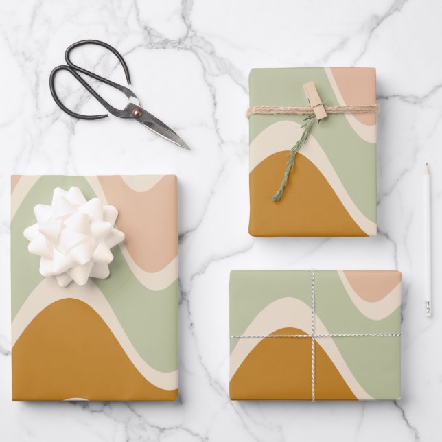Earthy Boho Abstrakt Wavy Swirt Lines in Pastellfa Geschenkpapier Set (Vorderseite)