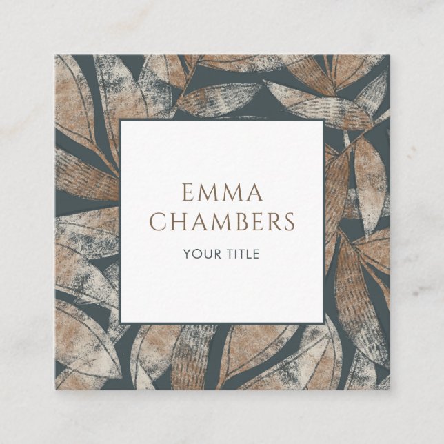 Earthy Boho Blätter Quadratische Visitenkarte (Vorderseite)