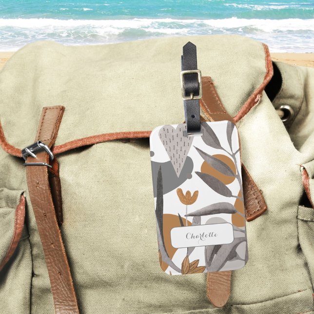 Earthy Boho Botanical Floral Gepäckanhänger (Botanical Boho Chic Floral Your Name Luggage Tag ©Susanne Sachers - Sunny Wanderlust 🌞✈️)