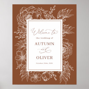 Earthy Boho Botanical Terracotta Wedding Willkomme Poster