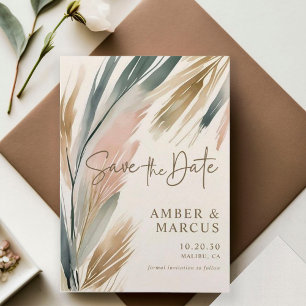 Earthy Boho Botanical Wedding rettet das Datum Einladung