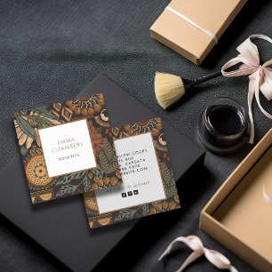Earthy Boho Brown Black Square Business Card Quadratische Visitenkarte