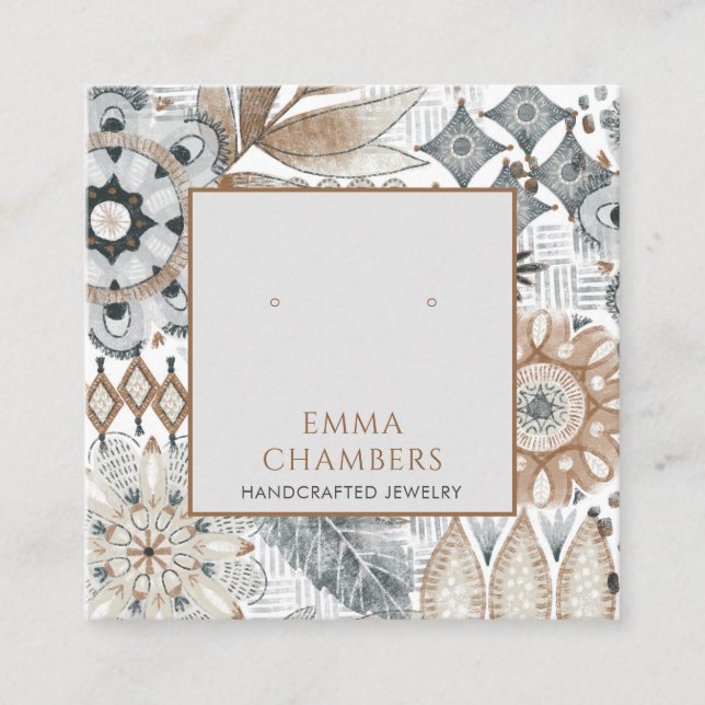Earthy Boho Earring Display Card Quadratische Visitenkarte (Vorderseite)