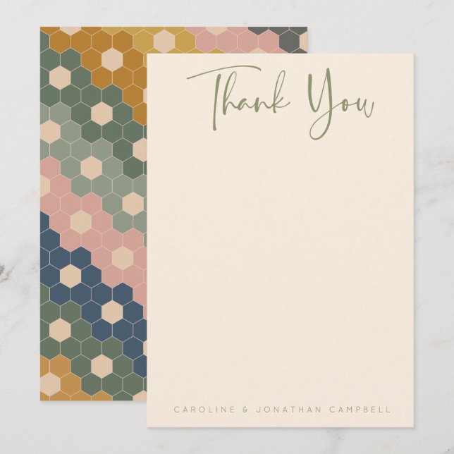 Earthy Boho Geometric Chic Modern Wedding Custom Dankeskarte (Vorne/Hinten)