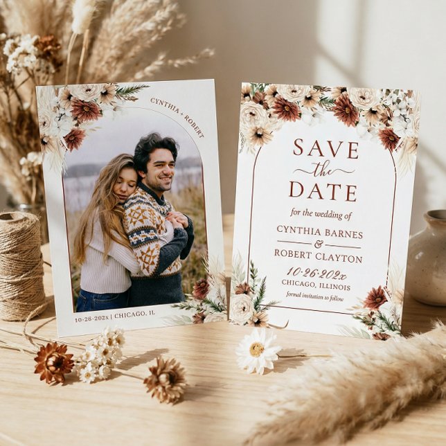 Earthy Boho Pampas Grass Floral Arch Foto Save The Date (Von Creator hochgeladen)