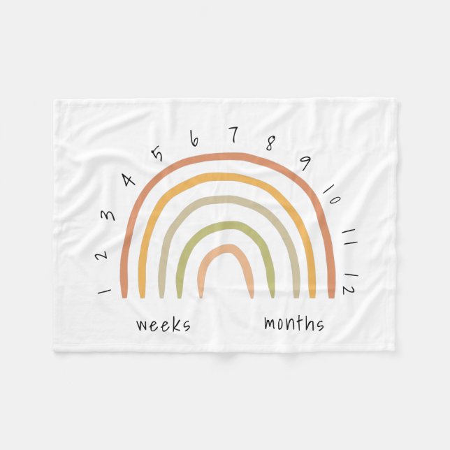 Earthy Boho Rainbow Milestone Fleece Baby Blanket (Vorderseite (Horizontal))