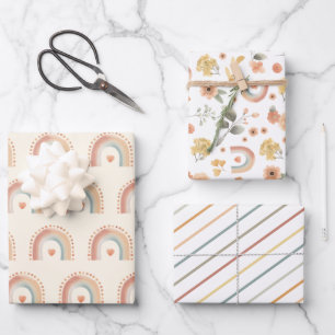 Earthy Boho Rainbow Pattern Geschenkpapier Set