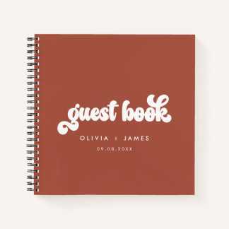 Earthy Boho Terracotta Retro Wedding Guest Book Notizbuch