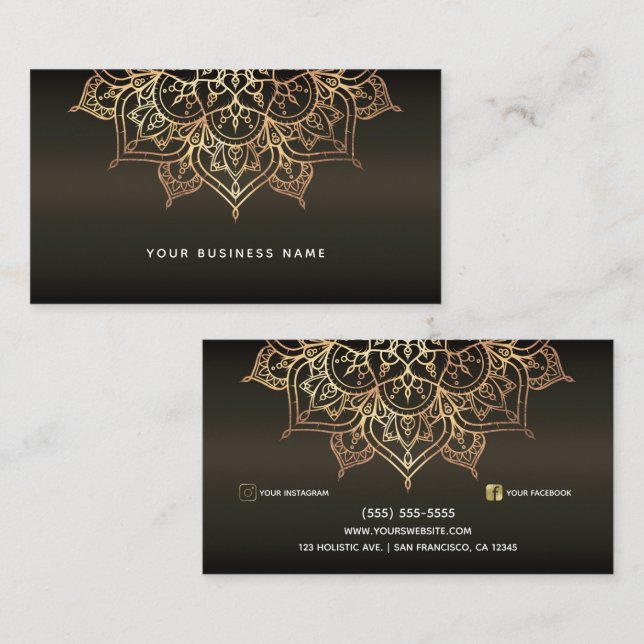 Earthy Brown & Gold Mandala Holistic Wellness-Cent Visitenkarte (Vorne/Hinten)